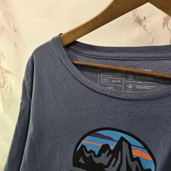 Patagonia T Shirt Mens XXL Blue Organic Cotton Tee Crew Mountain Slim Fit Circle - Picture 2 of 9